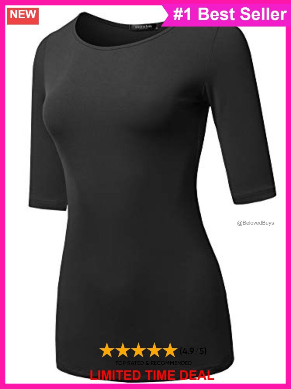 Women's Slim Fit Stretchy 1/2 Sleeve Crewneck T-Shirt